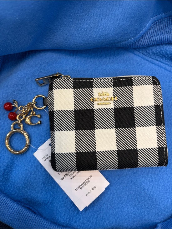 Coach Handbags - COACH Black & White Buffalo Check Zip Wallet with Gold Charm